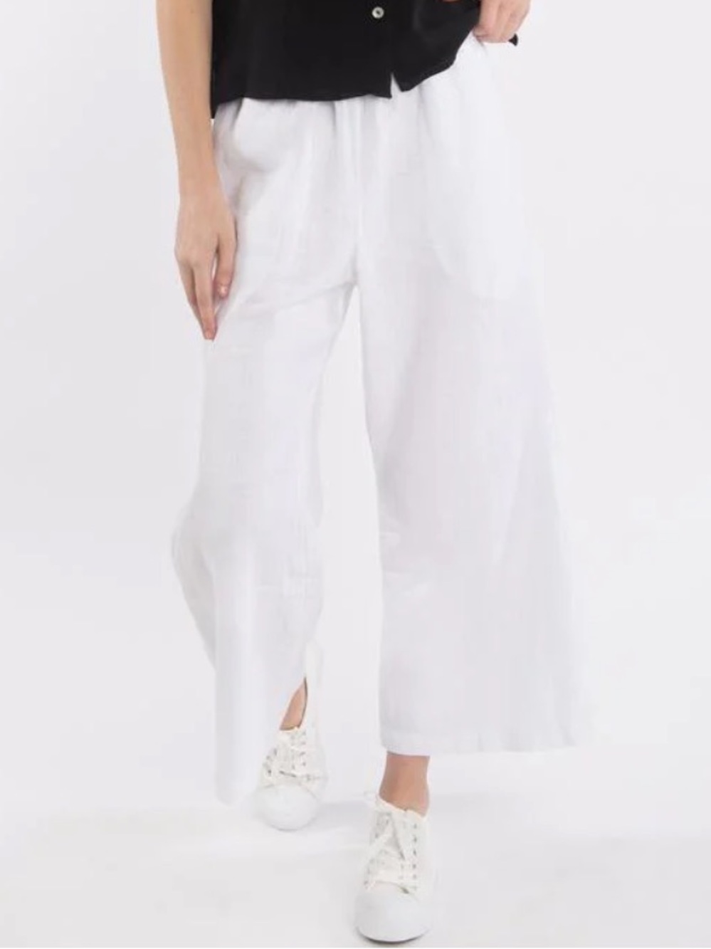 Lisa Bayne Pure Linen Wide Leg Pants Lagenlook White Medium